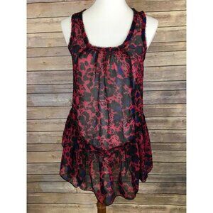 Tramp Brand Small Sheer Blouse Pink Animal Print Ruffled Raw Hem Sleeveless